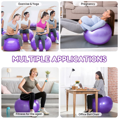 Yoga Ball, 2Pcs anti Burst Exercise Ball for Fitness, Physical Therapy, Thick Heavy Duty Pilates Ball with Pump for Office, Home, Gym, Purple, 2 Sizes, 25.6 Inch & 9 Inch