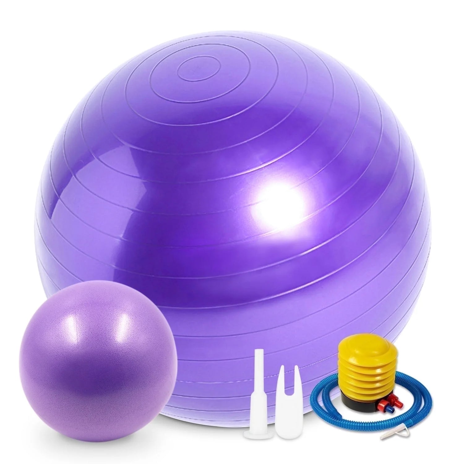 Yoga Ball, 2Pcs anti Burst Exercise Ball for Fitness, Physical Therapy, Thick Heavy Duty Pilates Ball with Pump for Office, Home, Gym, Purple, 2 Sizes, 25.6 Inch & 9 Inch