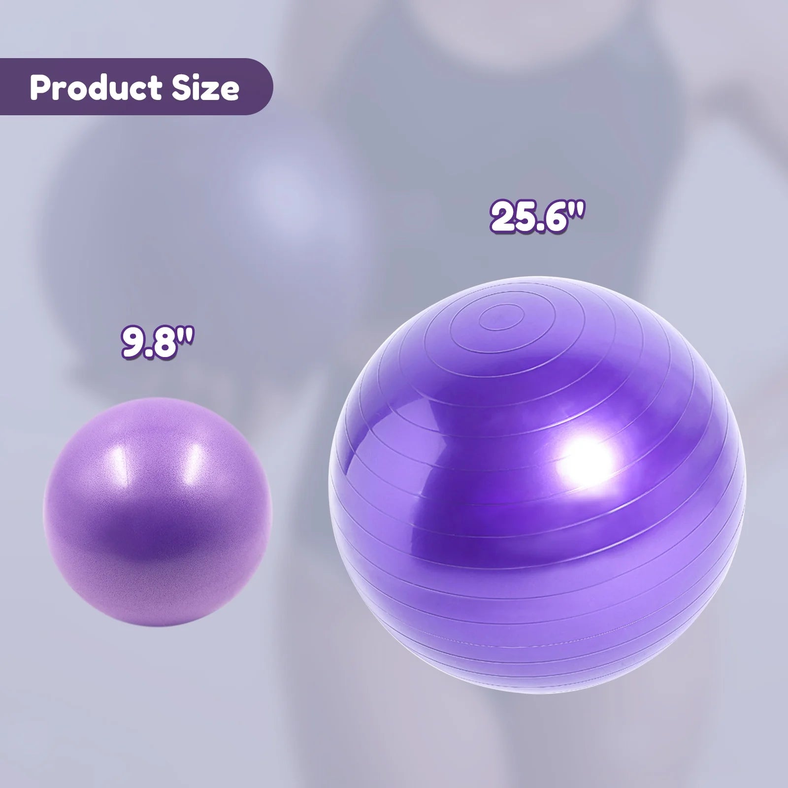 Yoga Ball, 2Pcs anti Burst Exercise Ball for Fitness, Physical Therapy, Thick Heavy Duty Pilates Ball with Pump for Office, Home, Gym, Purple, 2 Sizes, 25.6 Inch & 9 Inch